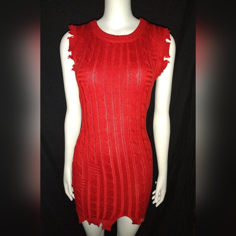 "Immodel" Red Sleeveless Sweater Dress